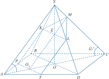 Четырехугольная пирамида SABCD с диагональю основания BD, вершиной S и плоскостью alpha