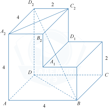 Многогранник с прямыми двугранными углами и отрезками между вершинами