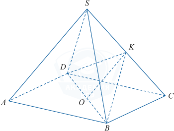 Правильная четырёхугольная пирамида SABCD с равными ребрами и сечением