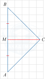 Равнобедренный прямоугольный треугольник с медианой на клетчатой решетке