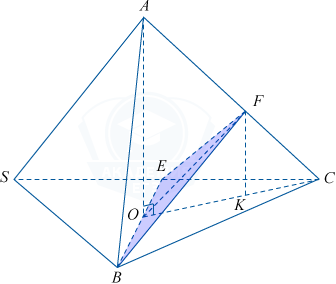 Тетраэдр BSC с сечением BEF, высотой и правильным треугольником