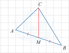 Треугольник с медианой из вершины C на клетчатой решетке с размером клетки 1x1