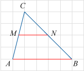 Треугольник со средней линией на клетчатой решетке с размером клетки 1x1